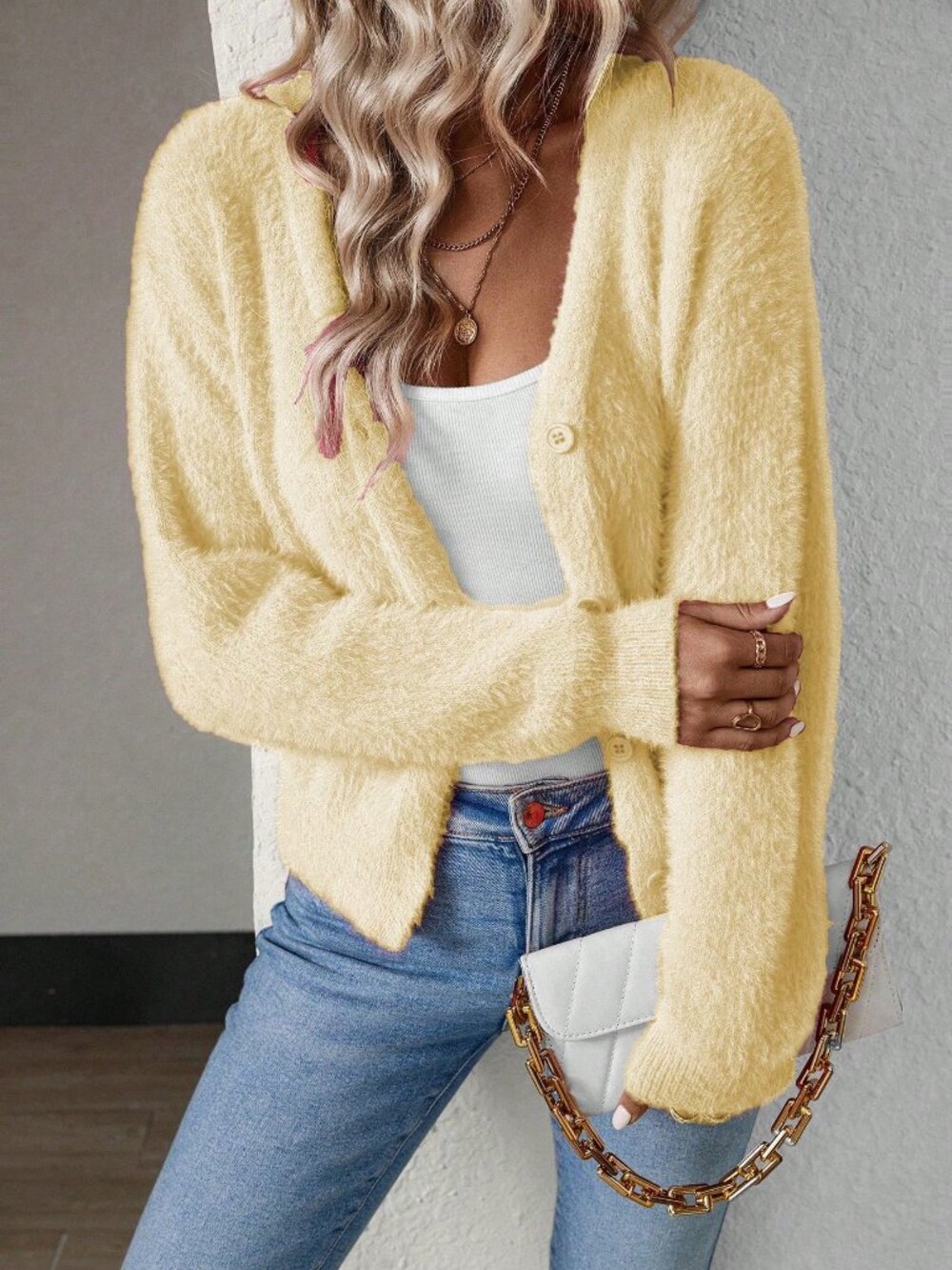 Yellow Casual Women's Long Sleeve Single-Breasted Cropped Cardigan